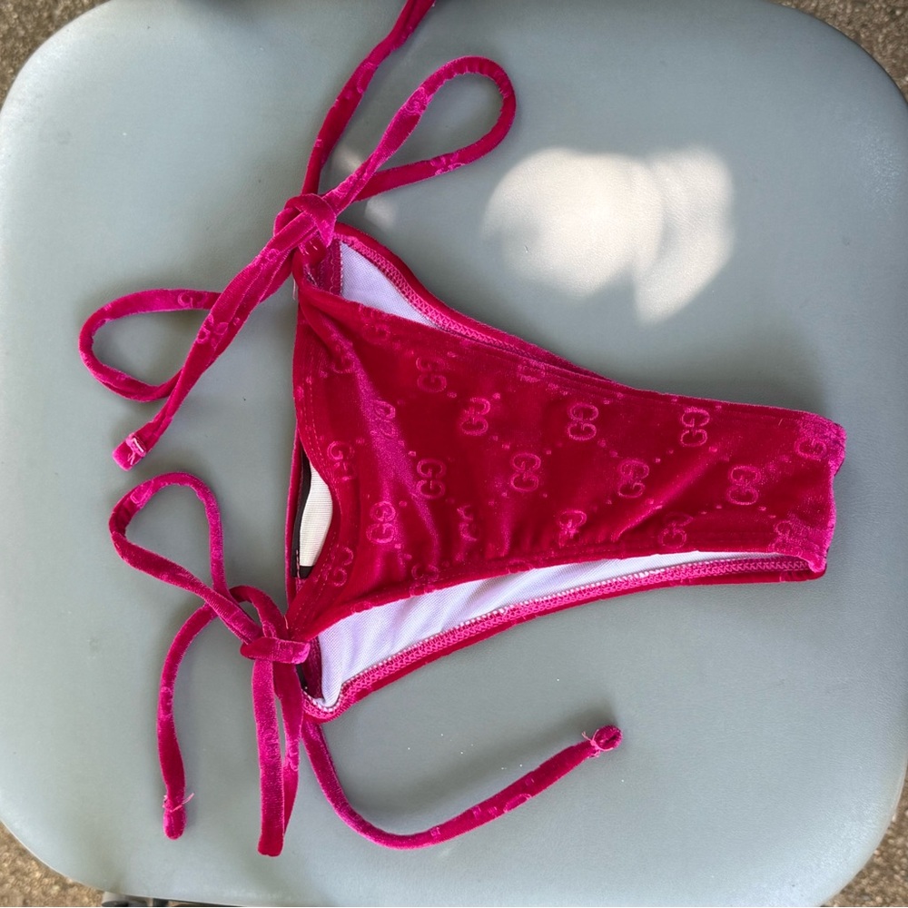 Gucci Fuchsia Pink Velvet Tie-Side Bikini Bottom